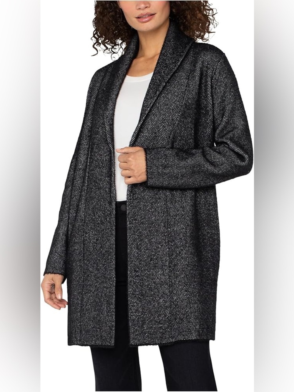 Liverpool Herringbone Open-Front Coatigan - Charcoal Gray